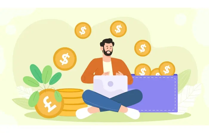 Money Saving Concept with Man and Coin Illustration