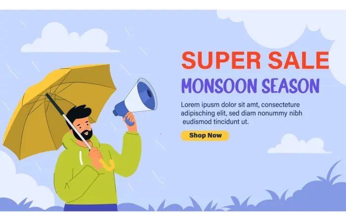 Monsoon Sale Discount Poster 2d Illustration