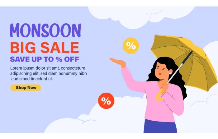 Monsoon Sale Discount Poster Vector Illustration