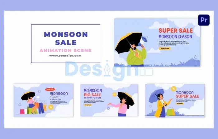 Monsoon Sale Offer Flat Character Animation Scene