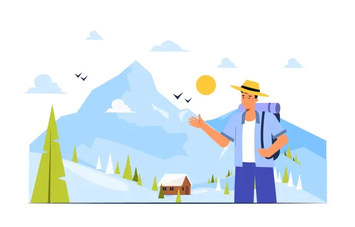 Mountain Hiking Man Flat Vector Illustration