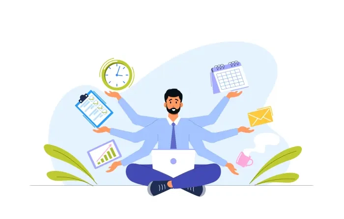 Multitasking Business Man Character Illustration image