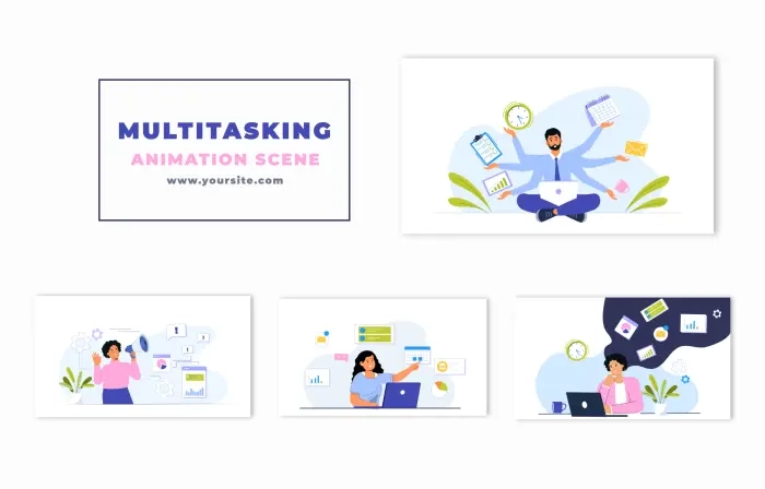 Multitasking Employee Character Animation Scene