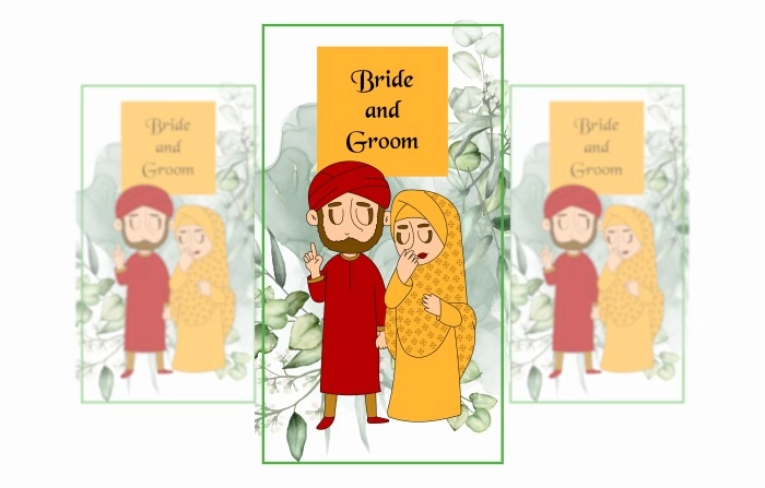 Muslim Bride And Groom Wedding Invitation Illustration