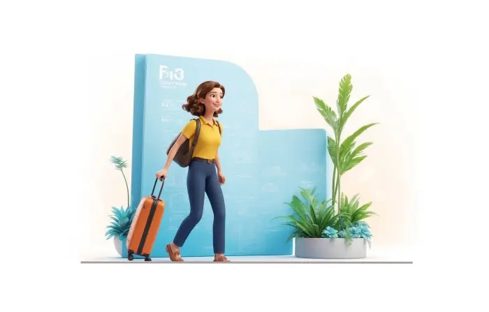 New 3D Character Design Illustration of Traveler Girl with a Suitcase image