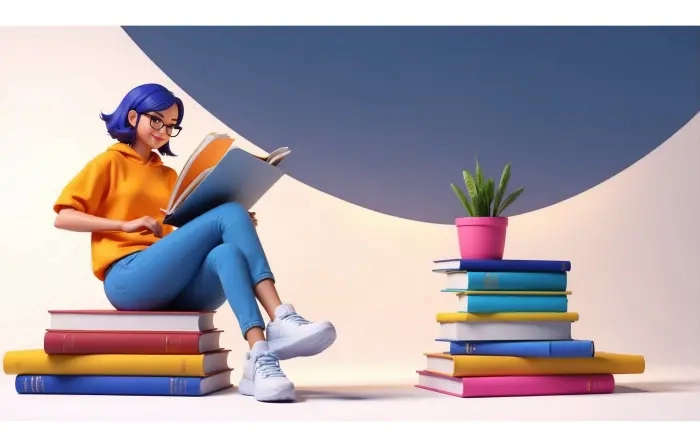 New 3D Design Illustration of a Girl Focused on Studying