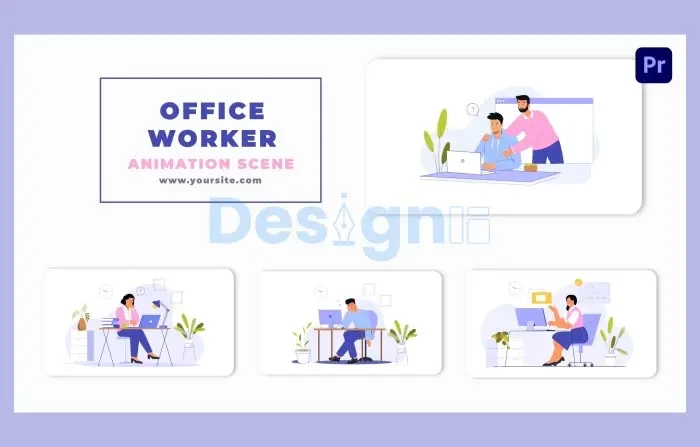 Office Workers 2D Character Animation Scene