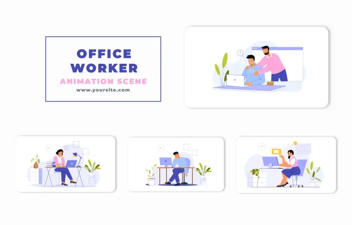 Office Workers Flat Character Animation Scene