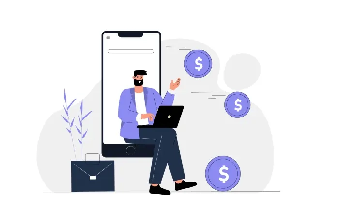 Online Earning Money Concept Man Flat Character Design Illustration image