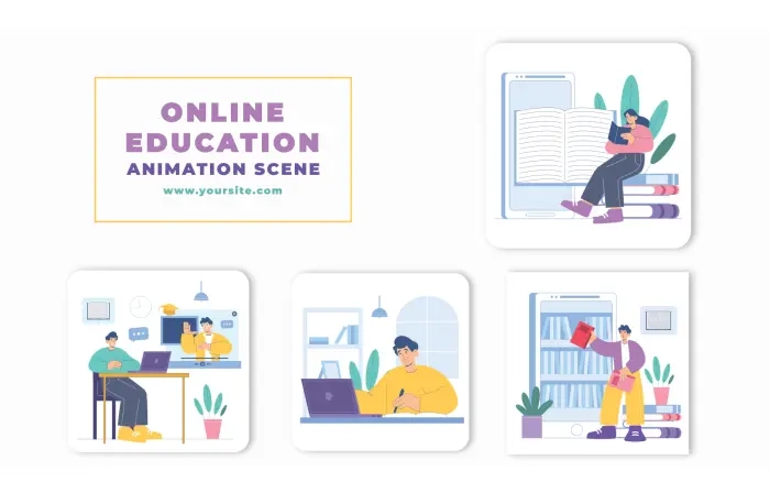 Online Education Flat Character Animation Scene