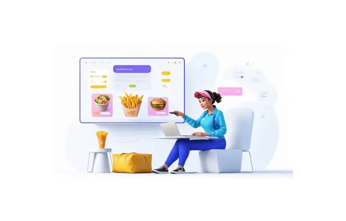 Online Food Ordering Girl 3D Design Character Illustration