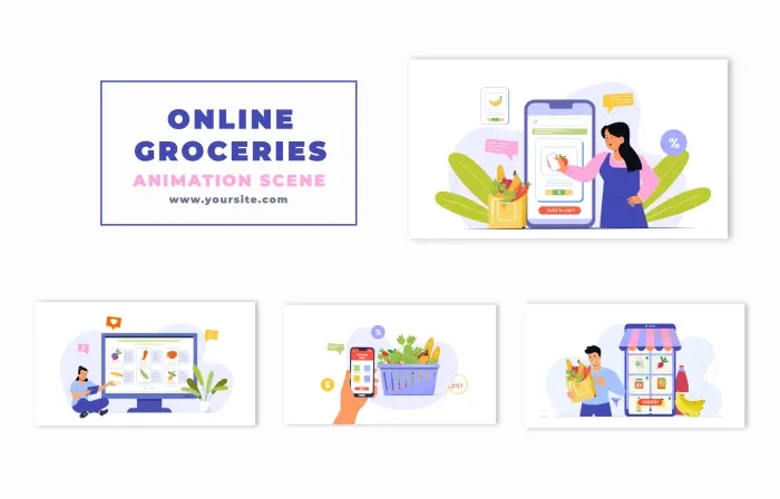 Online Grocery Order Character Animation Scene