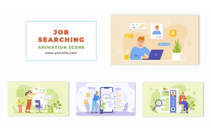 Online Job Searching Flat Character Animation Scene
