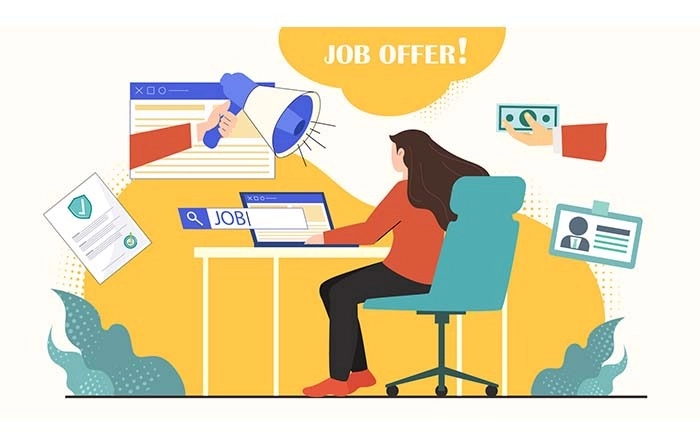 Online Job Searching Girl Character Illustration image