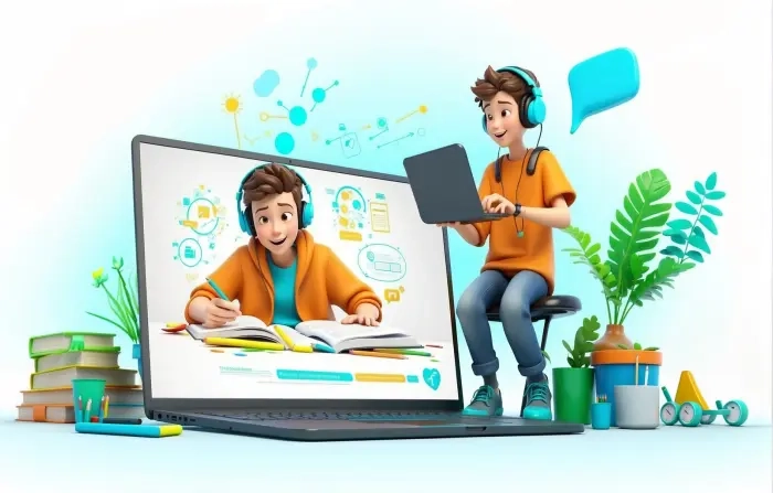 Online Learning Boy 3D Design Character Illustration