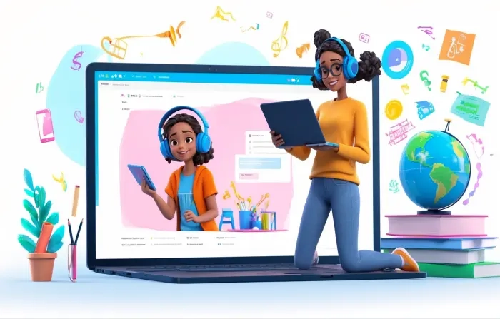 Online Learning Girl 3D Character Design Illustration