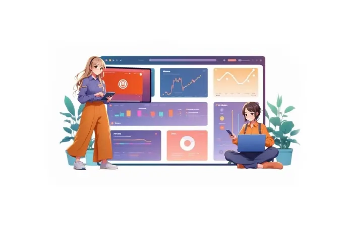 Online Learning Girl Flat Design Character Illustration