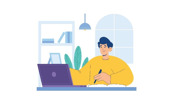 Online Learning Student Character Illustration
