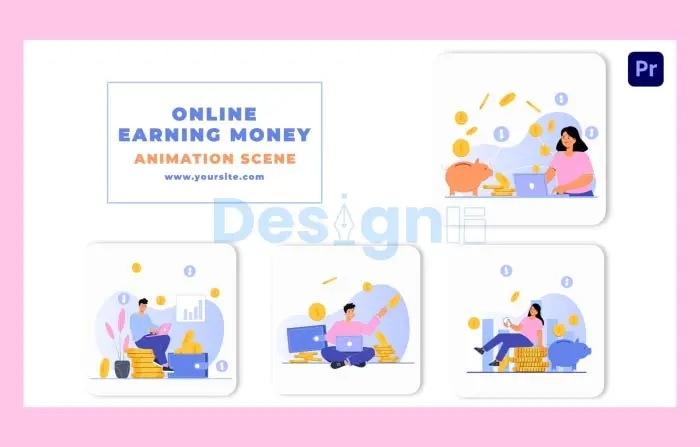 Online Money Earning Flat Character Animation Scene