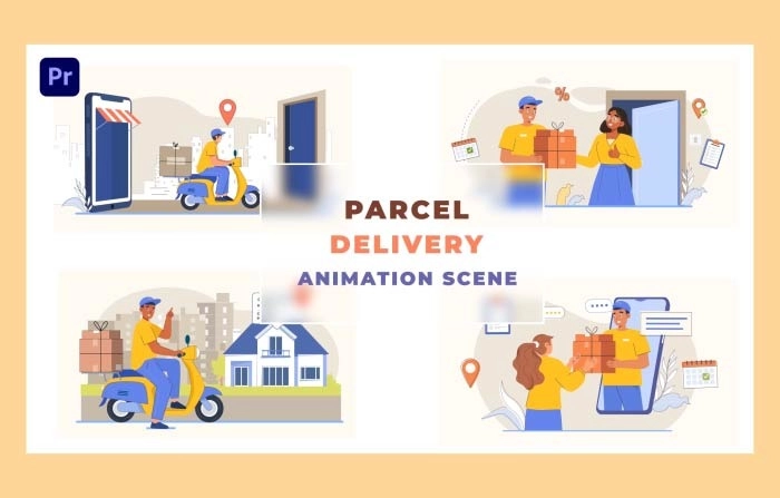 Online Parcel Delivery Animation Scene Premiere Pro Template