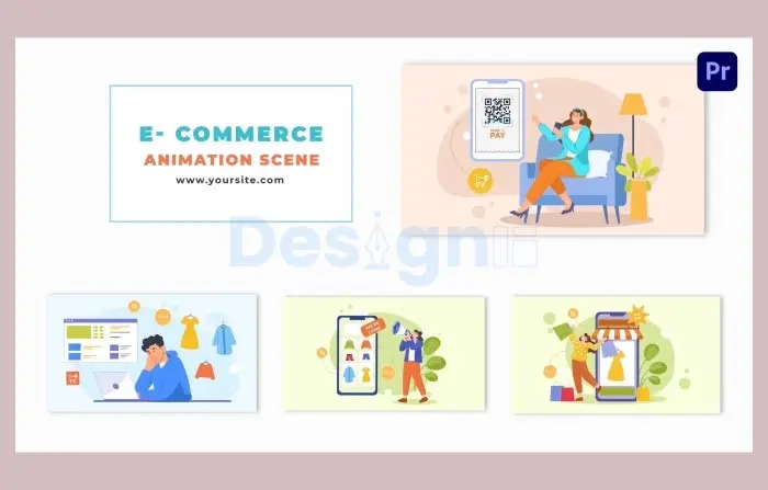 Online Shopping Process Flat Character Animation Scene