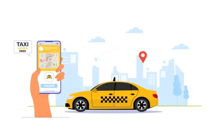 Online Taxi Service Vector Illustration