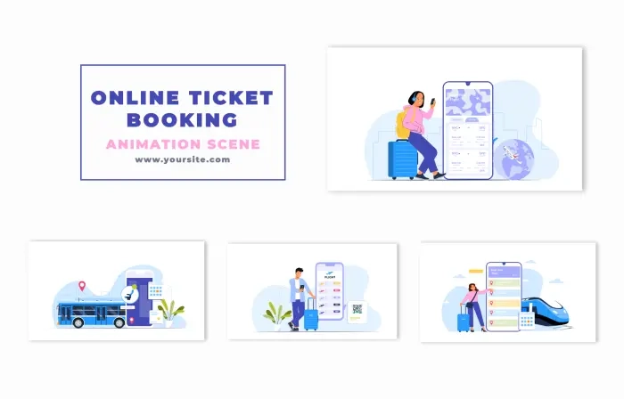 Online Ticket Booking for Travel Flat Character Animation Scene