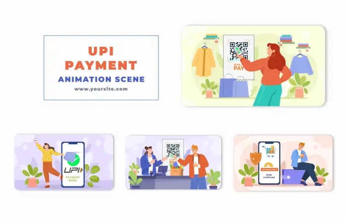 Online UPI Payment User Characters Animation Scene