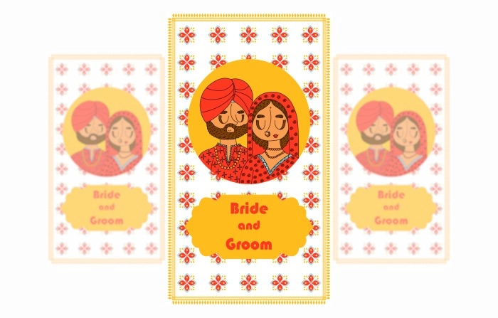 Punjabi Bride And Groom Wedding Invitation Illustration image