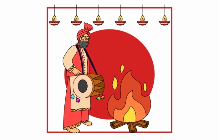Punjabi Man Celebrating Lohri Illustration