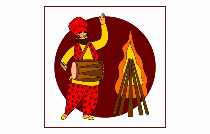 Punjabi  Man Celebrating Lohri Vector Illustration