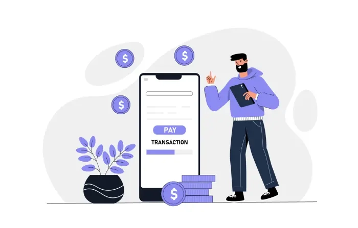 Payment Transaction Processing Concept Flat Character Design Illustration image