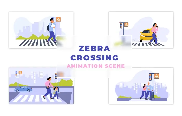People Pedestrians Crossing Street Flat Character Scene Animation Scene