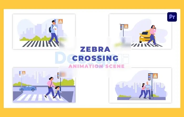 People Pedestrians Crossing Street Flat Vector Scene Animation Scene