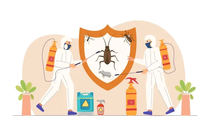 Pest Control Professionals Working Flat Character Illustration image