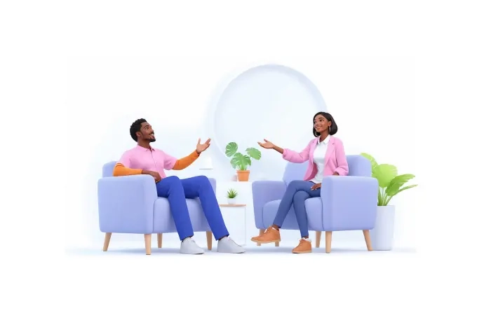 Positive Man and Woman Talking 3D Cartoon Illustration