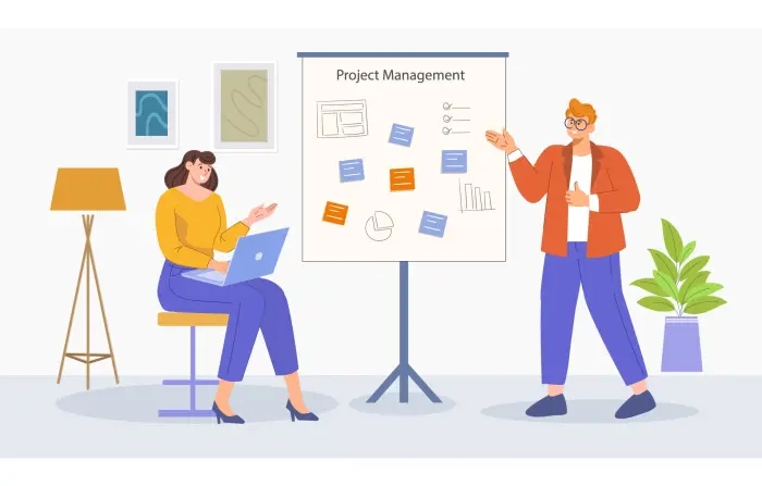 Project Management Team in Flat Illustration Style