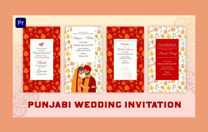 Punjabi Wedding And Reception Invitation Premiere Pro Template