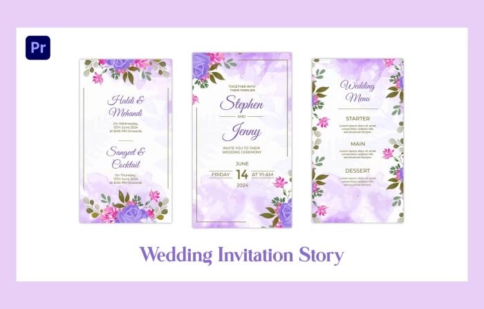 Purple Flower Design Premiere Pro Wedding Invitation Story