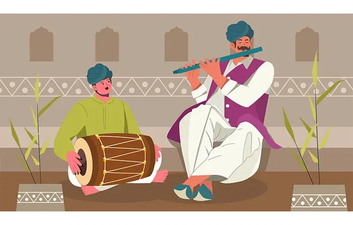 Rajasthani Musical Instruments Artist Vector Illustration Template