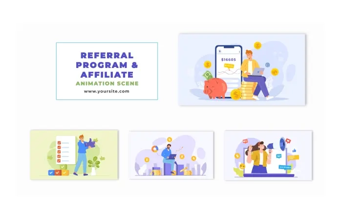 Referral Program and Affiliate Flat Character Animation Scene