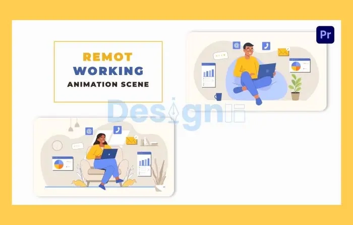 Flat Character Remote Working Animation Scene