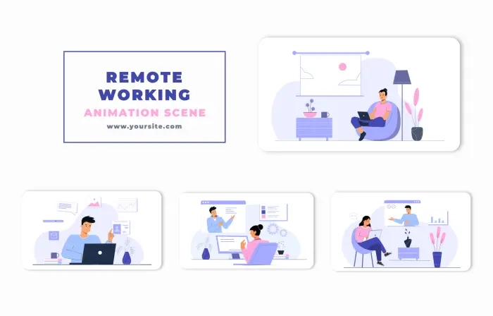 Remote Working Character Animation Scene