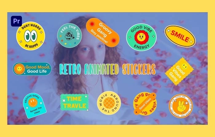 Retro Style Premiere Pro Animated Stickers Template