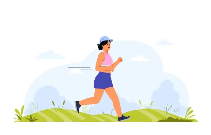 Running Woman in Park 2d Illustration