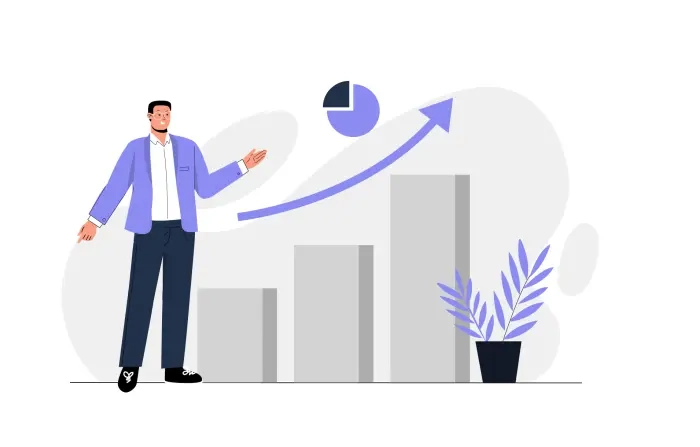 Sales Performance Concept Man Front Of Graph Flat Character Illustration image