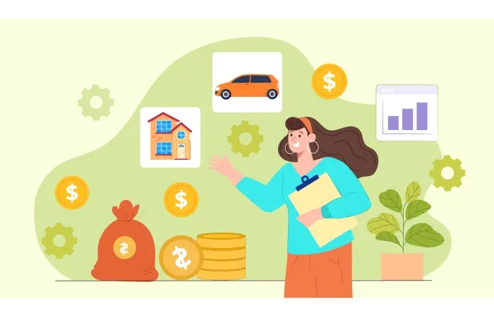 Savings Strategy Woman Flat Vector Illustration
