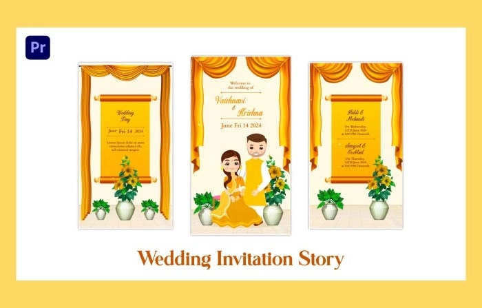 Shiny Curtain Theme Premiere Pro Wedding Invitation Story