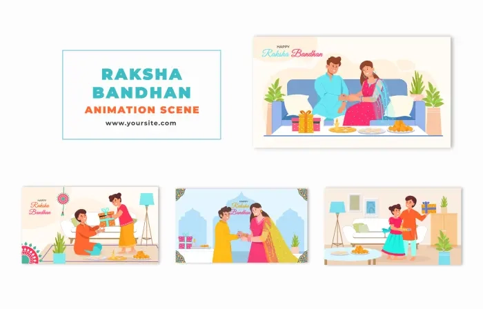 Sibling Love Rakhi Festival Flat Character Animation Scene