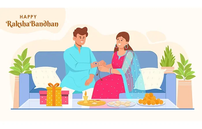 Sibling Love Raksha Bandhan Flat Character Illustration image
